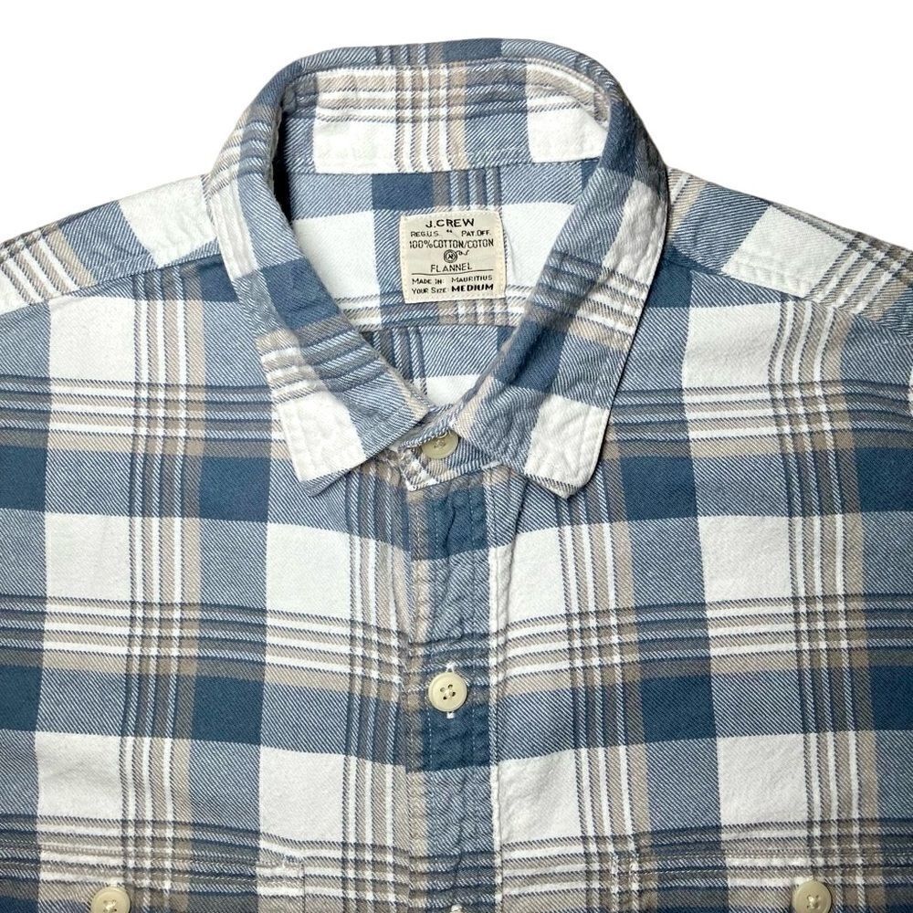 J Crew Plaid Flannel Shirt in Cream/Slate Blue/Taupe Men’s M